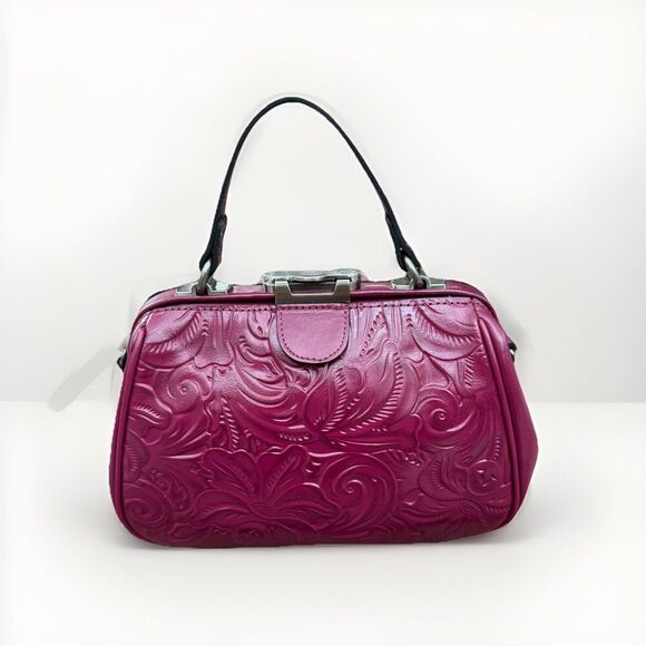 Patricia Nash Gracchi Tooled Leather Frame Satchel Crossbody Bag Magenta NWT - Picture 1 of 11